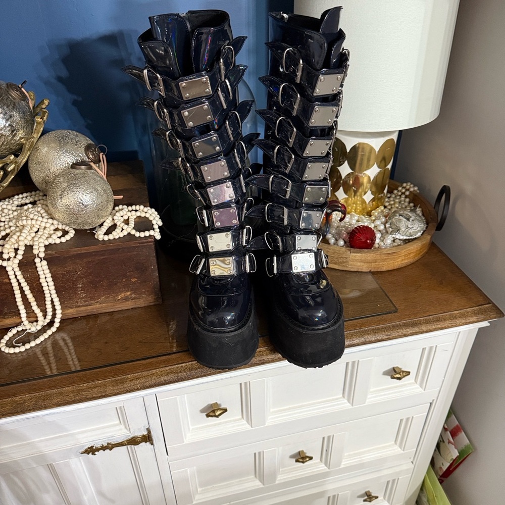 Black Patent Leather Combat Boots